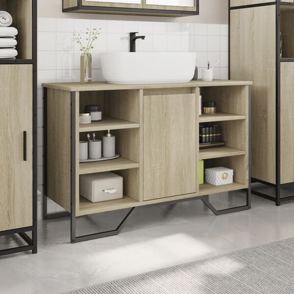 vidaXL Bathroom Sink Cabinet Sonoma oak Engineered wood, metal Medium