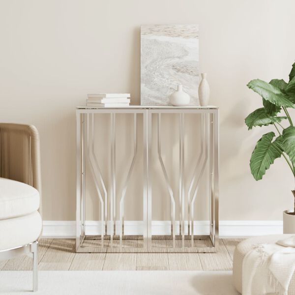 vidaXL Console Table Silver, White Marble Finish