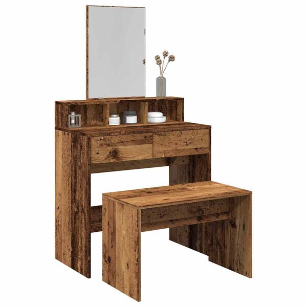 vidaXL Dressing Stool Old Wood Engineered Wood 27.6 x 13.8 x 17.7 in