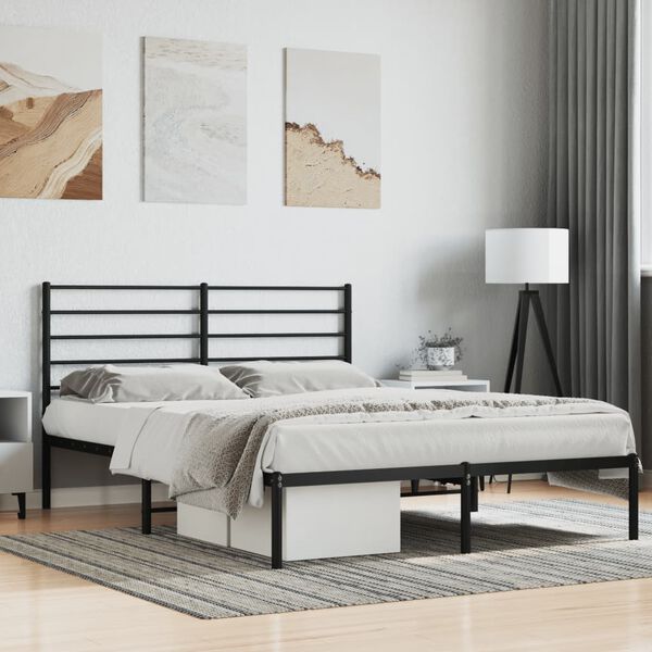 vidaXL Bed Frame Black Powder-Coated Steel Small Double Bed Frame