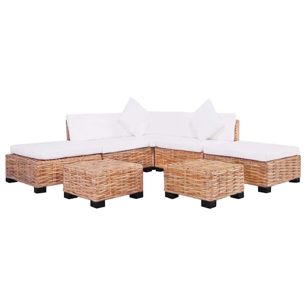 vidaXL Living Room Set Brown, White Rattan, Mahogany Wood, Cotton, Polyester