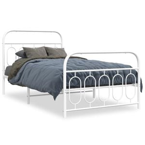 vidaXL Bed Frame White Steel Twin Bed Frame Rectangular Modern