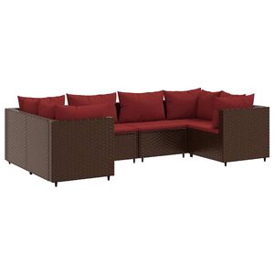 vidaXL Patio Lounge Set Brown PE rattan 6 Piece Set Adjustable Feet