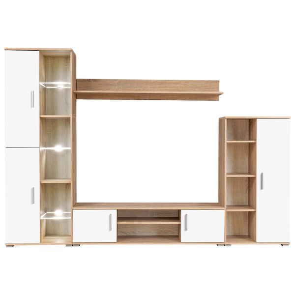 vidaXL TV Wall Unit Sonoma Oak and White Engineered wood, metal Large