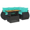 vidaXL 5 Piece Patio Sofa Set with Cushions Black Poly Rattan