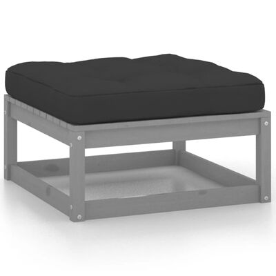 vidaXL 3 Piece Patio Lounge Set with Cushions Gray Solid Wood Pine