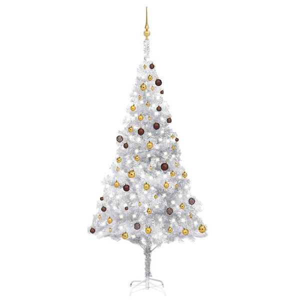 vidaXL Artificial Pre-lit Christmas Tree with Ball Set Silver 94.5" PET