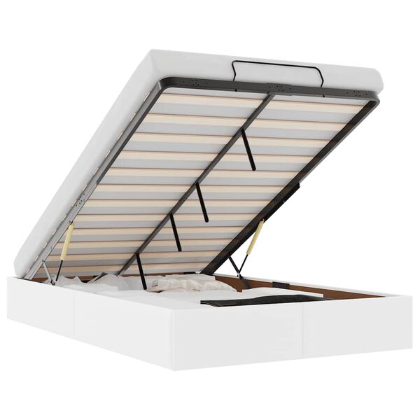 vidaXL Ottoman Bed Frame White Faux leather, metal, plywood, engineered wood