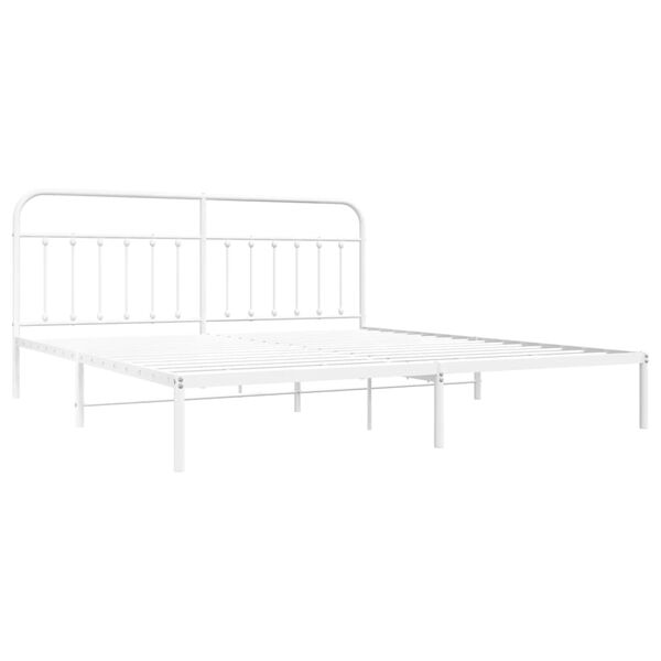 vidaXL Bed Frame White Powder-Coated Steel Full Bed Frame Rectangular