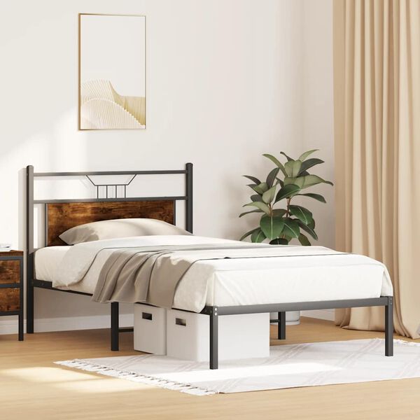 vidaXL Bed Frame Smoked Oak Engineered wood and steel Twin Bed Frame