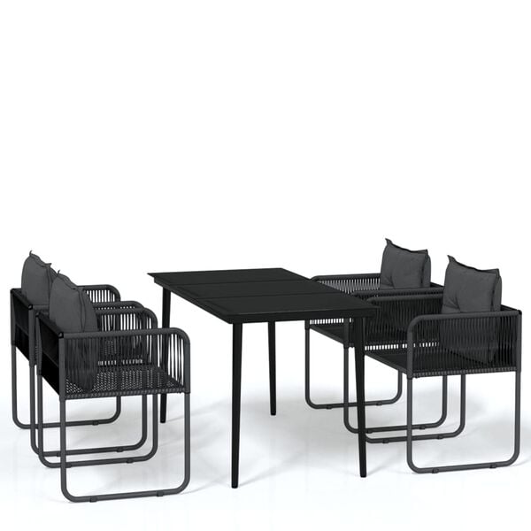 vidaXL Garden Dining Set Black Powder-coated steel, PE rattan, glass