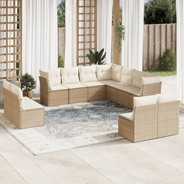 vidaXL Garden Sofa Set Beige, cream white PE rattan, powder-coated steel