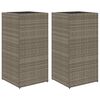 vidaXL Garden Planter Set of 2 Gray PE Rattan, Powder-Coated Steel Large