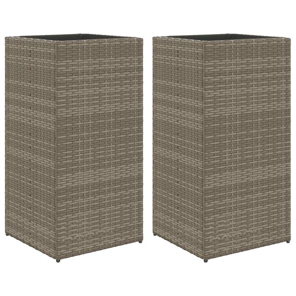 vidaXL Garden Planter Set of 2 Gray PE Rattan, Powder-Coated Steel Large