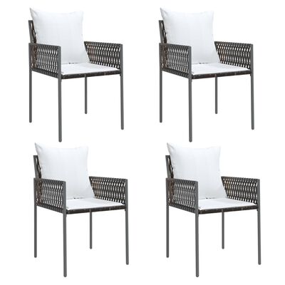 vidaXL Patio Chairs with Cushions 4 pcs Brown 21.3"x24"x32.7" Poly Rattan