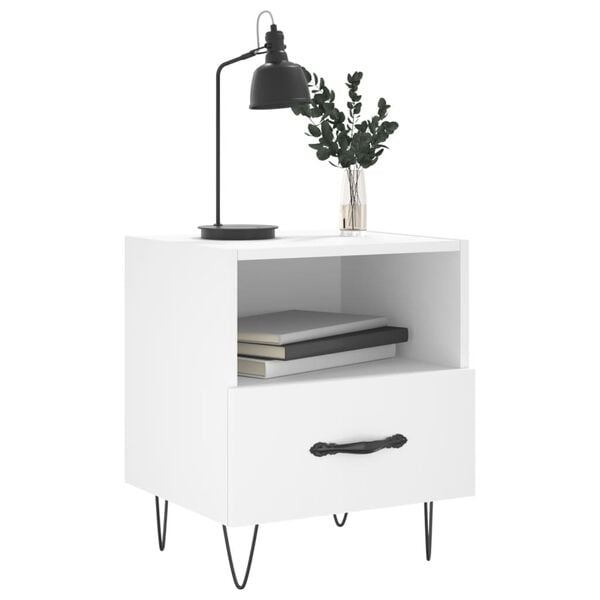 vidaXL Bedside Cabinet Set of 2 White Engineered wood, iron