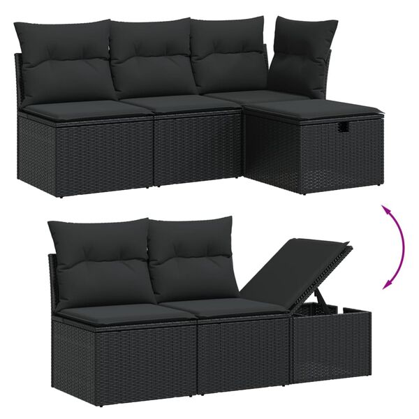 vidaXL Garden Sofa Set Black Poly Rattan 5 Piece Modular