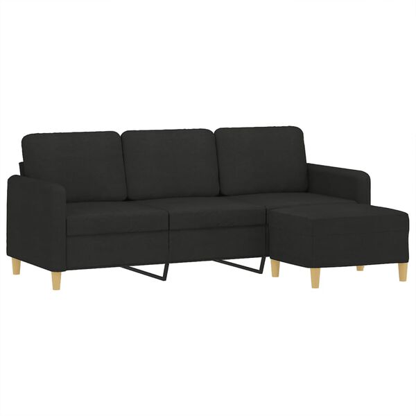 vidaXL 3-Seater Sofa With Footstool Black