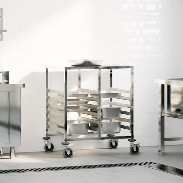 vidaXL Tray Trolley with 12 GN Containers 29.5x21.7x34.3" Stainless Steel