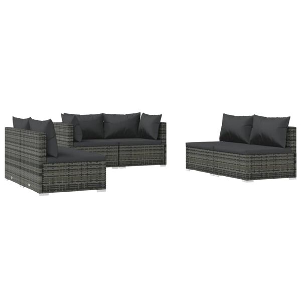 vidaXL Garden Lounge Set Gray PE rattan, powder-coated steel, plastic