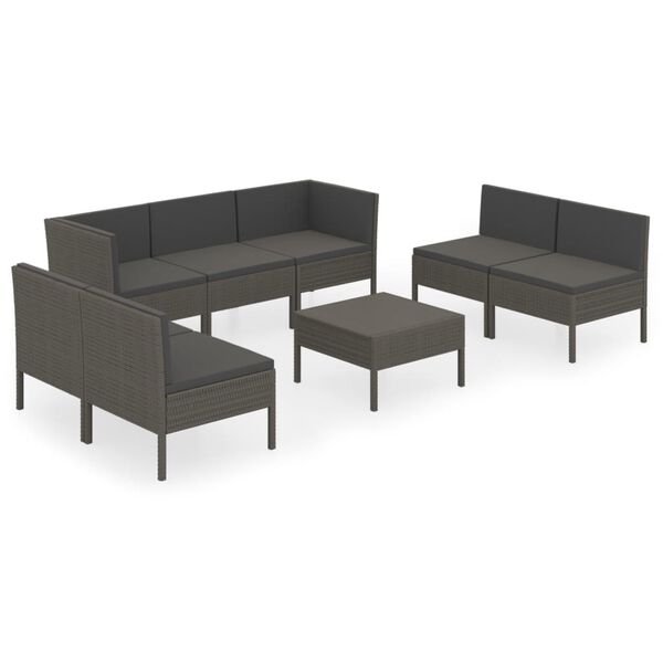 vidaXL Garden Lounge Set Grey PE rattan, powder-coated steel, polyester