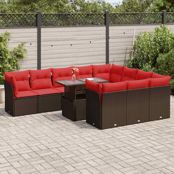 vidaXL 11 Piece Patio Sofa Set with Cushions Brown Poly Rattan Acacia