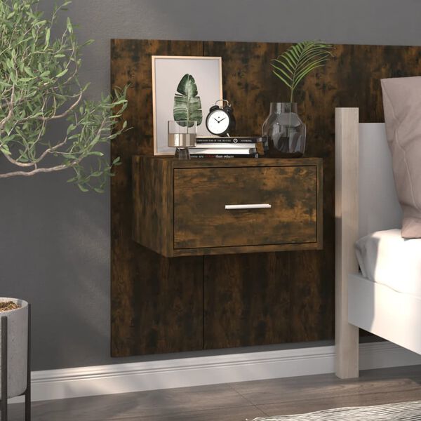 vidaXL Wall Mounted Bedside Cabinet Smoked Oak Engineered Wood Compact