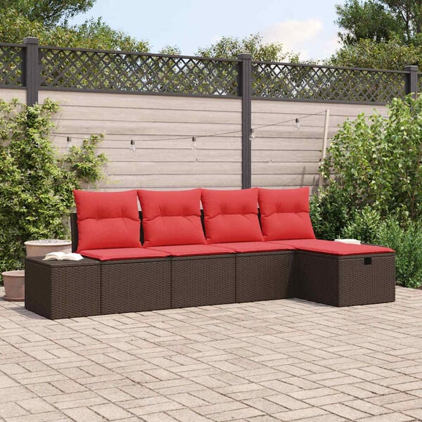 vidaXL Garden Sofa Set with Cushion 5 pcs Brown Poly Rattan