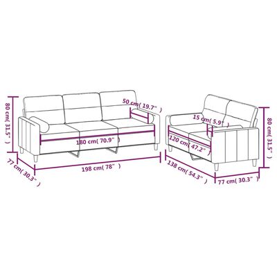 vidaXL 2 Piece Sofa Set with Throw Pillows&Cushions Light Gray Fabric