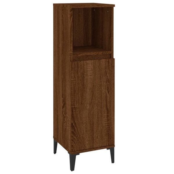 vidaXL Bathroom Cabinet Brown Oak Engineered Wood, Metal 11.8x11.8x39.4 in