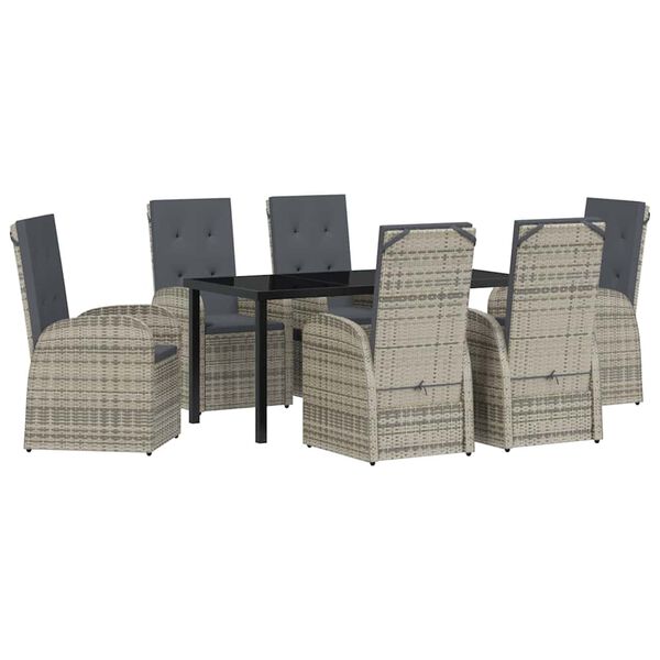 vidaXL Garden Dining Set with Cushion 7 pcs Grey Poly Rattan