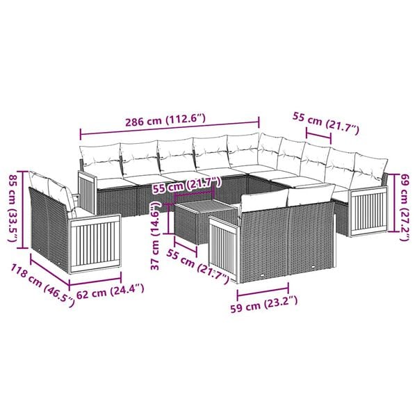 vidaXL Garden Sofa Set Black and Cream