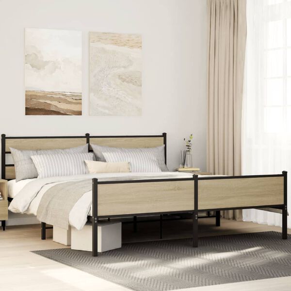 vidaXL Bed Frame Sonoma oak Steel, engineered wood Double Bed Frame