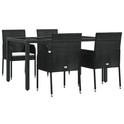 vidaXL 5 Piece Patio Dining Set with Cushions Black Poly Rattan