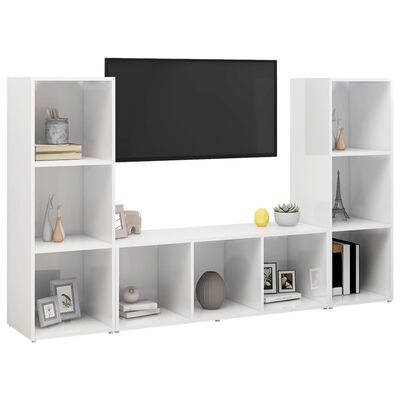 vidaXL TV Stands 3 Pcs High Gloss White 42.1"x13.8"x14.6" Engineered Wood