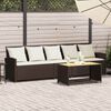 vidaXL Patio Sofa 5-Seater with Cushions Brown Poly Rattan
