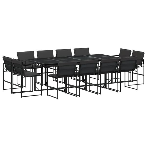 vidaXL Garden Dining Set Black Tempered Glass Large Foldable