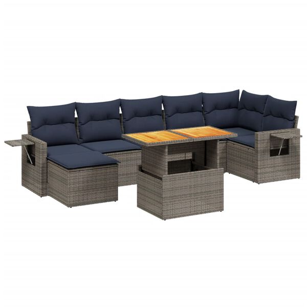 vidaXL 8 Piece Patio Sofa Set with Cushions Gray Poly Rattan
