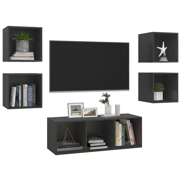 vidaXL TV Cabinet Set Gray Engineered Wood Medium Stylish and Practical