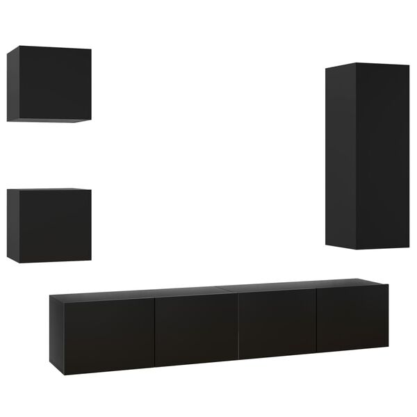 vidaXL TV Cabinet Set Set of 5 Black Engineered wood Medium