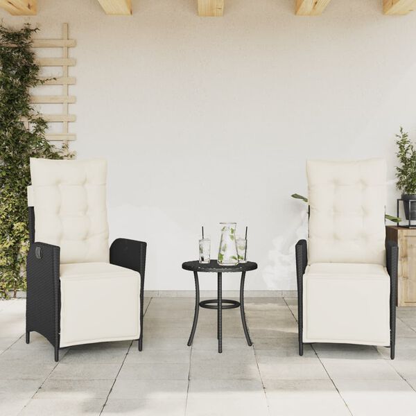 vidaXL Reclining Garden Chair Set of 2 Black PE rattan Standard