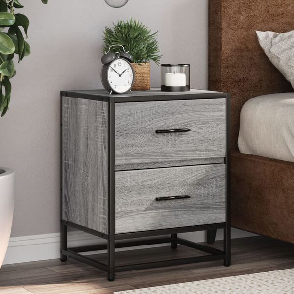 vidaXL Bedside Cabinet Set of 2 Grey Sonoma Engineered wood, steel