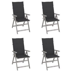 vidaXL Garden Chair Set of 4 Grey Solid Acacia Wood, 100% Polyester