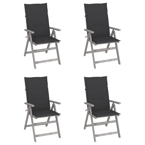 vidaXL Garden Chair Set of 4 Grey Solid Acacia Wood, 100% Polyester