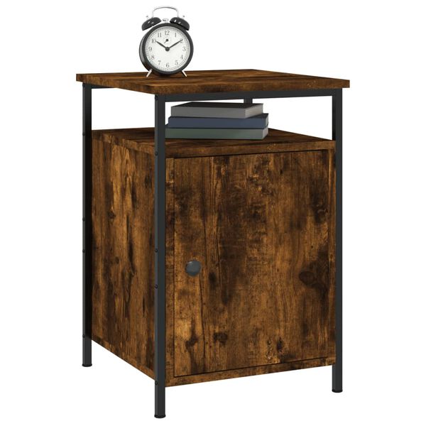 vidaXL Bedside Cabinet Set of 2 Smoked Oak Engineered Wood, Iron Medium