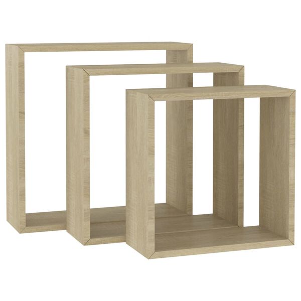 vidaXL Wall Cube Shelf Set of 3 Sonoma oak MDF Large, Medium, Small