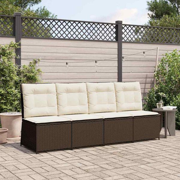 vidaXL Garden Sofa with Cushion Black and Cream White Poly Rattan