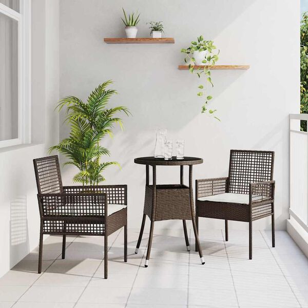 vidaXL Garden Dining Set 3 pcs Brown Poly rattan