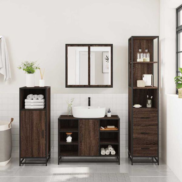 vidaXL Bathroom Furniture Set Brown Oak Engineered wood, metal