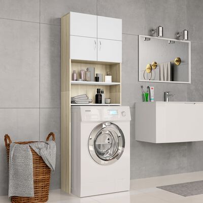 vidaXL Washing Machine Cabinet White and Sonoma Oak 25.2"x10"x74.8"